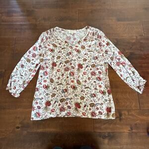 Cynthia Rowley Blouse Size Small‎ White Red Floral 3/4 Sleeve Top